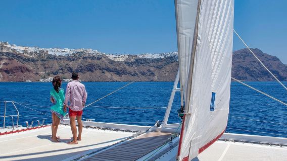 Santorini Cruise on Catamaran with BBQ & Open Bar