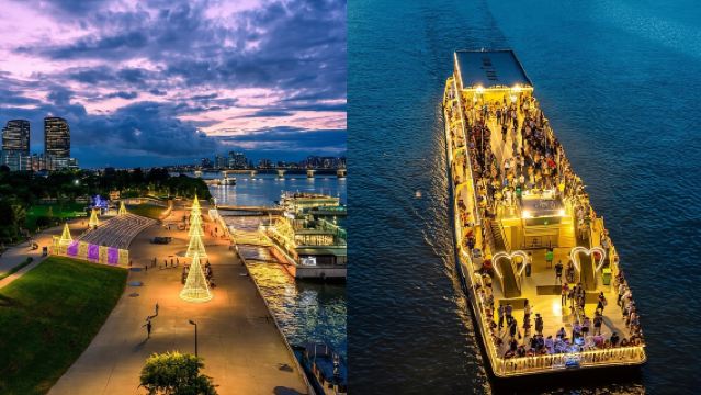 韓國首爾漢江遊輪夜景（電視台、國會議事堂、首爾63大廈、現代百貨）