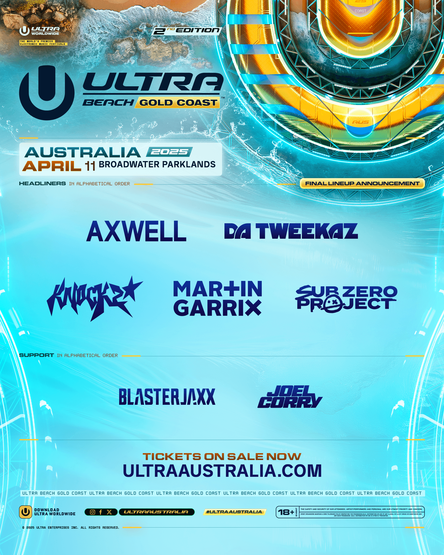Ultra Beach Gold Coast 2025 음악 축제 | 브로드워터 파클랜드