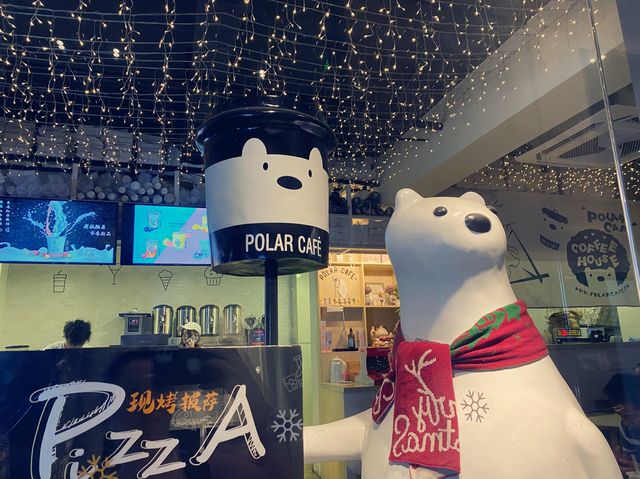 A coffee shop full of polar bears