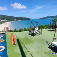 Pool with beach view