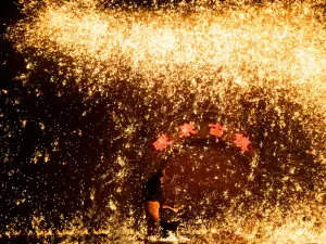 Warm Spring Town Outdoor Molten Iron Splashing