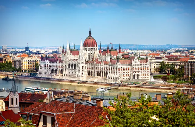 Hungarian Parliament Building along the Danube River in Budapest