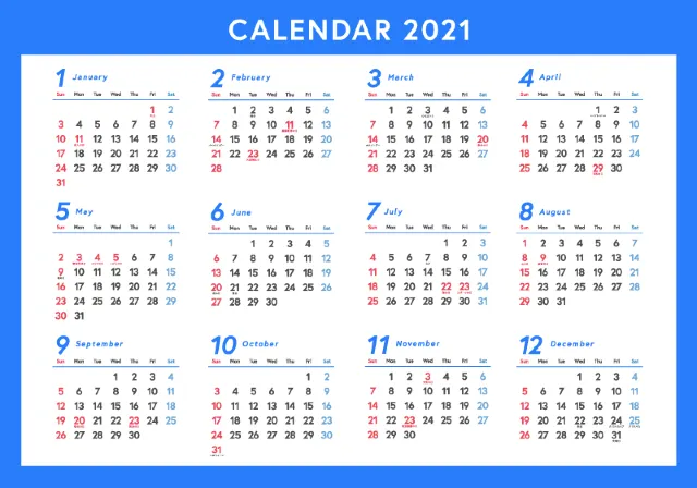 【決定版】2021年 日本の祝日・休みカレンダー