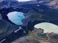 Colored lakes at the peak of a volcano