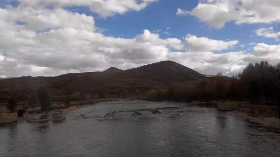 这是青藏公路稻城县境内的一处路景，这里有高原地区少见的森林植