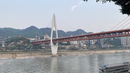 创天马大桥是位于长江上面的和旁边一座大桥造型颜色都一模一样，