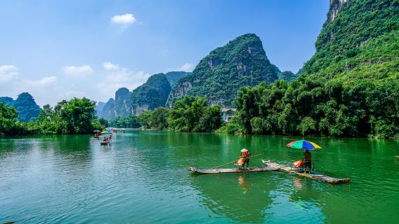 1-day tour to Yangshuo, Yulong River rafting, Li River scenic area 20 CNY background, Xingping ancient town and Xianggong mountain
