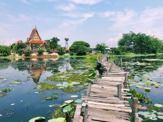 Walking through a wooden bridge 