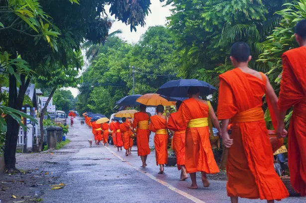 Alms giving ceremony view