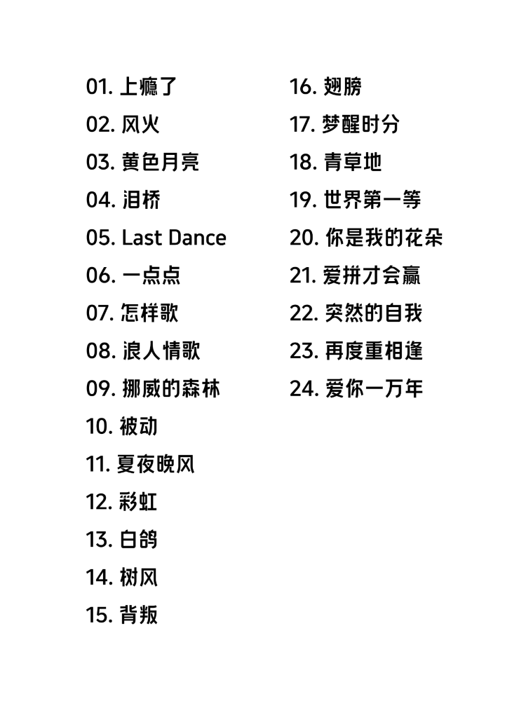 Hangzhou | Wu Bai Concert Tour | Setlist Reference – Shanghai Station