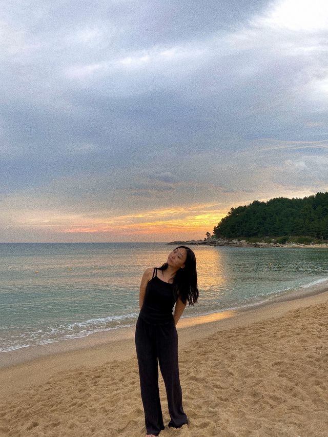한적한 바다 캠핑장에서 보는 일출