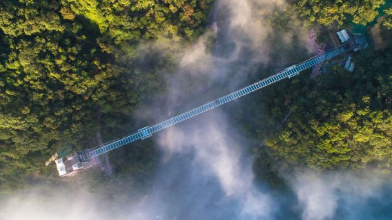 Visite privée d'une journée à Guangzhou : gorge de Gulong, pont de verre avec vue sur la cascade de la gorge de Gulong et canyon de verre de la gorge de Gulong