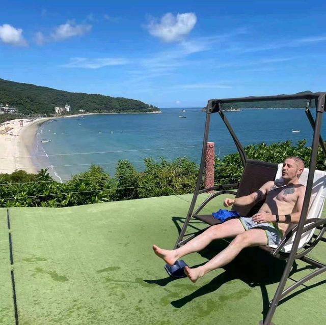 Pool with beach view