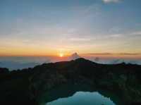 Colored lakes at the peak of a volcano