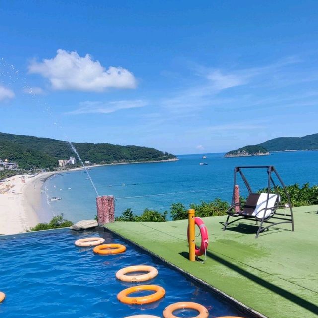 Pool with beach view