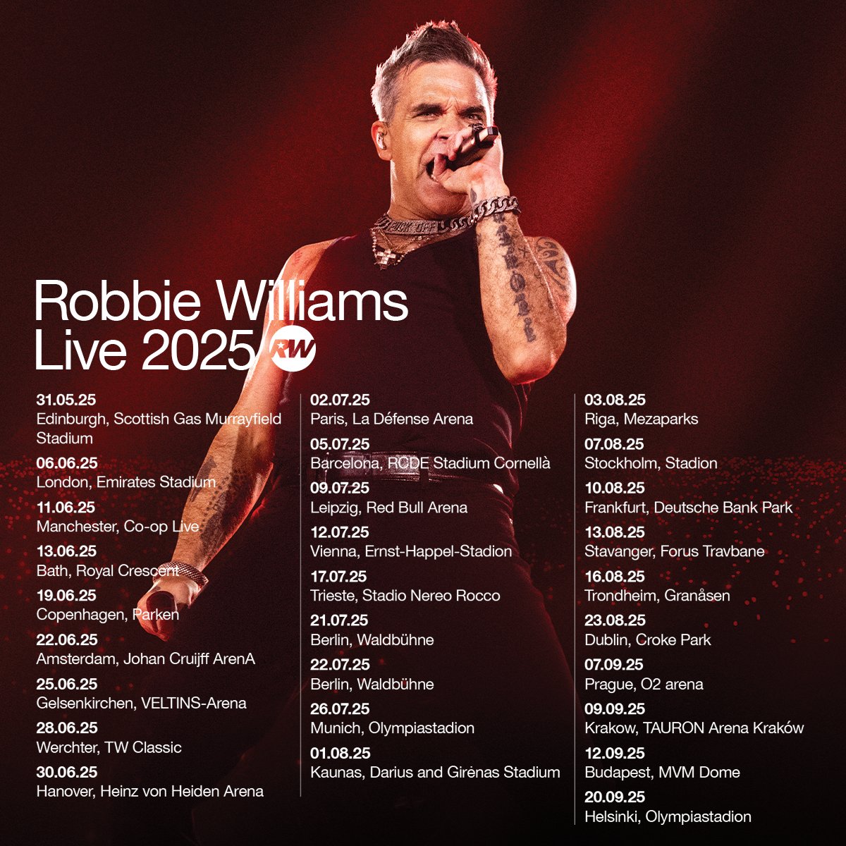 Robbie Williams Live 2025 Scottish Gas Murrayfield Stadium Tickets, Dates & Itineraries