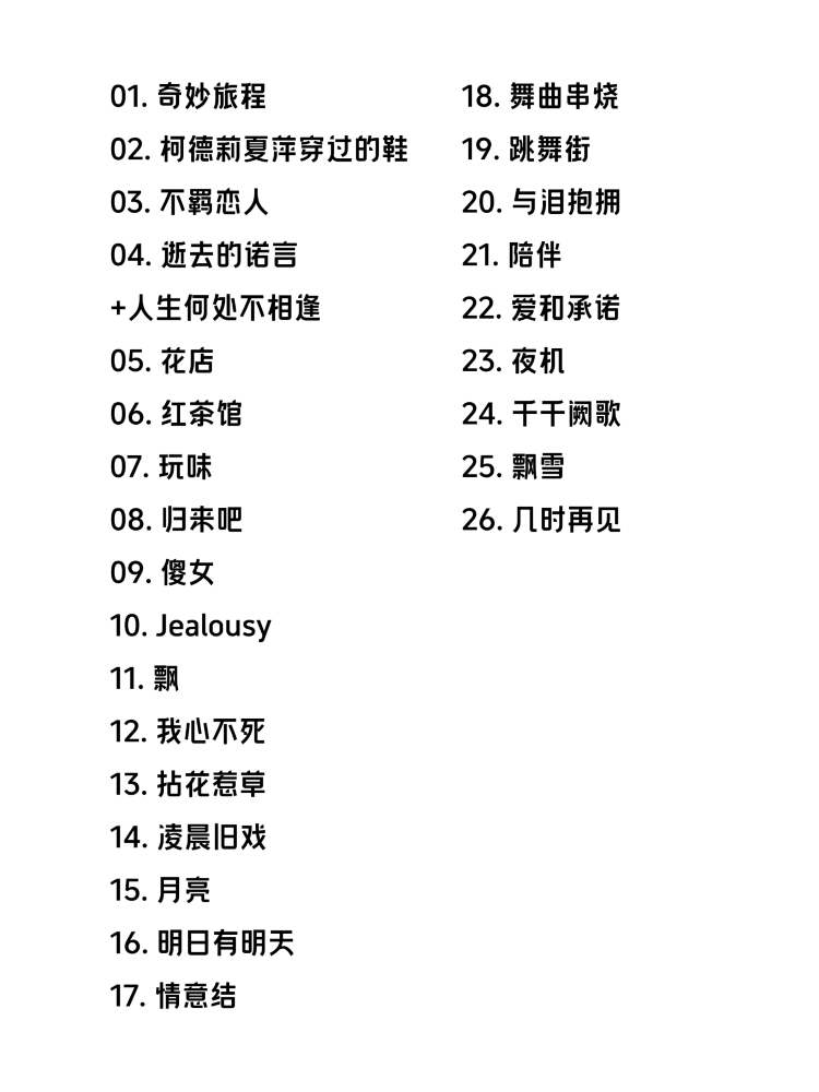 Chengdu | Priscilla Chan Concert Tour | Setlist Reference - Hangzhou Station