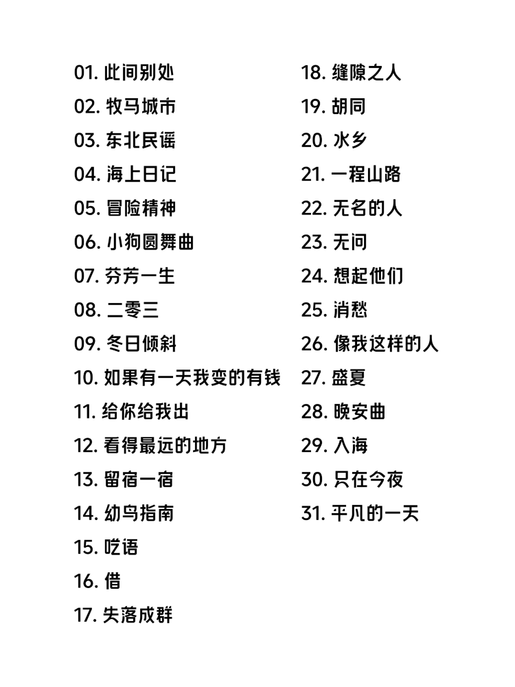 毛不易北京演唱會2025 | 歌單參考-重慶站