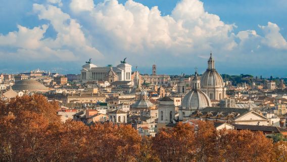 perjalanan satu hari ke Roma termasuk Colosseum, Air Mancur Trevi, Mouth of Truth, Spanish Steps, dan Castel Sant'Angelo.