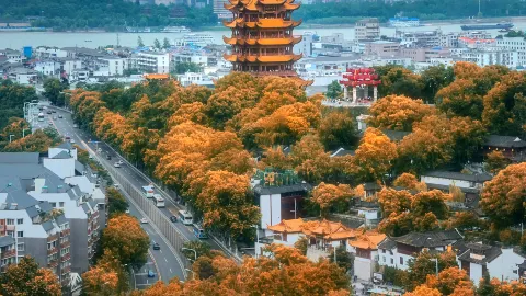 Yellow Crane Tower attraction in Wuhan