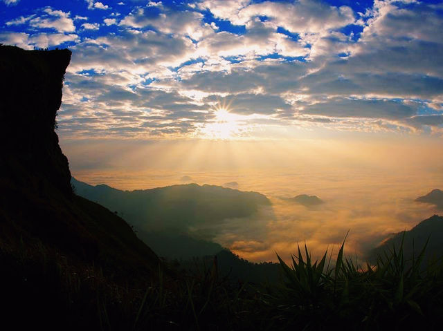 Phu Chi Fa lookout at sunrise and sunset