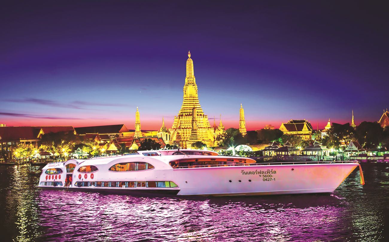 Du thuyền đêm trên sông Chao Phraya ở Bangkok, Thái Lan | Lựa chọn từ nhiều loại du thuyền sang trọng | Bao gồm tiệc buffet + ghế ngồi trên boong tàu