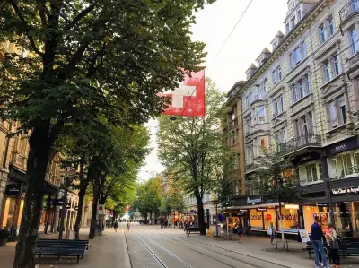 Bahnhofstrasse in Zurich, Switzerland, main downtown street in t Bath Towel