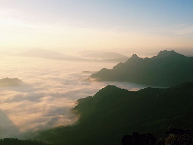 Phu Chi Fa lookout at sunrise and sunset