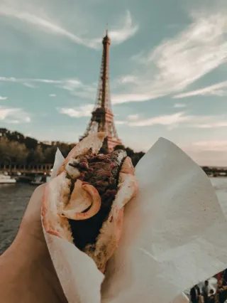 Some classic French food in front of the Eiffel Tower