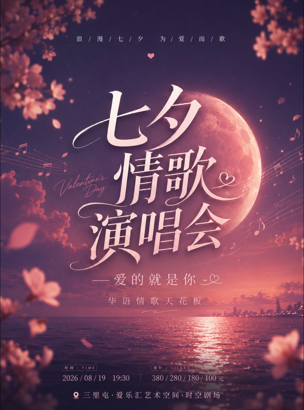 北京 · “愛的就是你”華語情歌天花板-七夕情歌演唱會 | 愛樂滙藝術空間時空劇場（三里屯SOHO6號商場店）