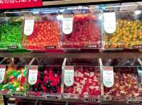 Rainbow of candies, nuts & dry food