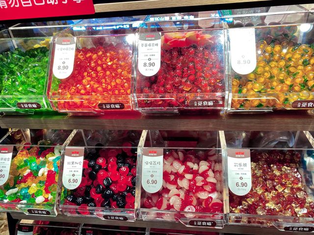 Rainbow of candies, nuts & dry food