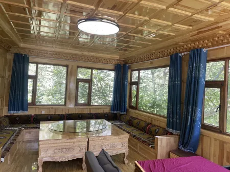 Overlapping ancient temple holy lake villa