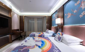 a hotel room with two beds , one on the left and one on the right side of the room at Millennium Harbourview Hotel Xiamen