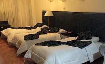 a hotel room with three beds , one on the left , one in the middle , and one on the right at Indiana Hotel