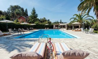 a large swimming pool surrounded by lounge chairs and umbrellas , providing a relaxing atmosphere for guests at Anita