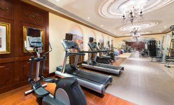A spacious room contains multiple exercise machines, including an indoor treadmill positioned in the center at Harbourview Hotel