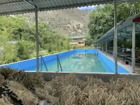 Overlapping ancient temple holy lake villa