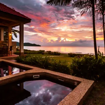 Borneo Beach Villa & Suite Hotels near Karambunai beach view, Sabah.