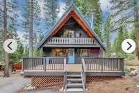 Modern A-Frame cabin that is a nice stroll down to the lake.