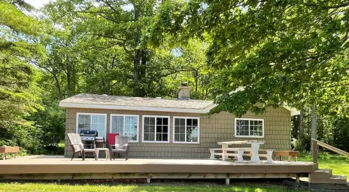 Hubbard Lake Sunset Hideaway, large lakefront property.