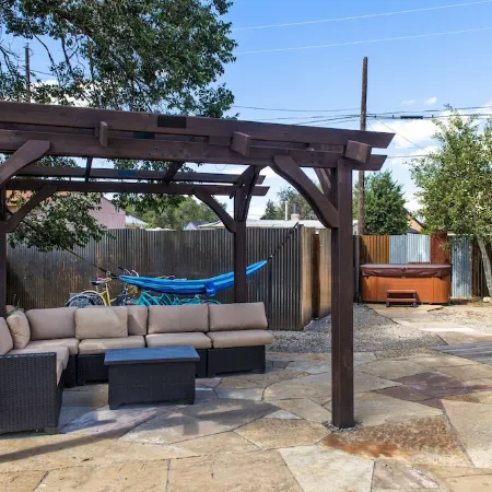 We have A/C! Relax in the hot tub! modern design, family and pet friendly!
