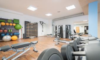 a well - equipped gym with a variety of exercise equipment , including weight machines and cardio machines at Hotel Adler - Paulas Alb