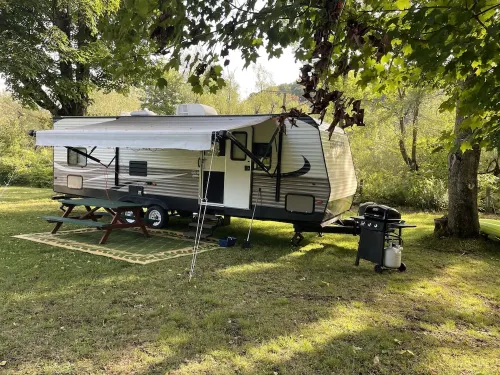 RV Glamping on Ischua Creek @ Campground Adventures