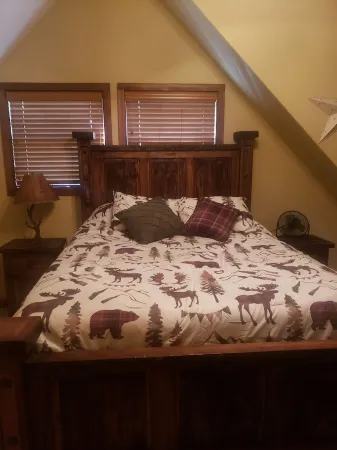 Cozy peaceful cabin with games, massage chair and fire pit! Bring your kayaks!!