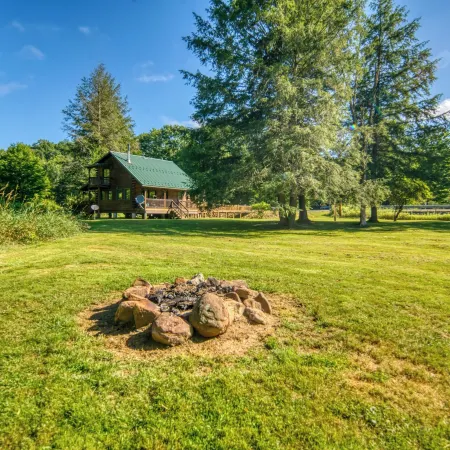 Scenic Log Cabin with Fire Pit and Stocked Creek!