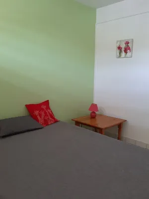 Blue and coral apartment