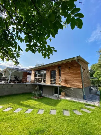 New, modern vacation home with a dream view in the countryside Отели в г. Мюкке