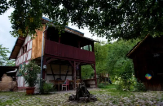 Landhaus Kunterbunt at the forest and river with chicken and sheep in the Thuringian Forest